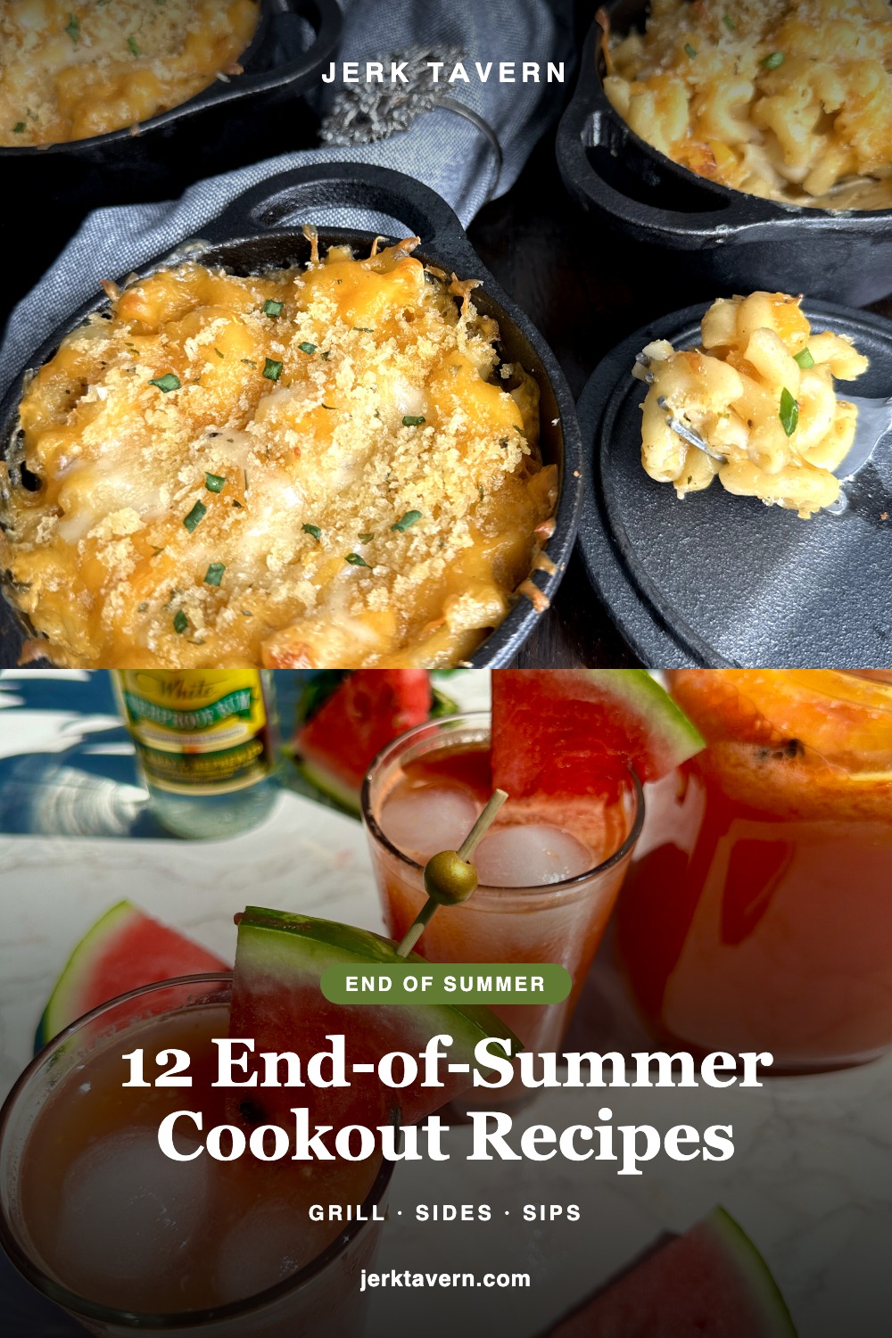 Golden baked mac and cheese and watermelon rum punch, a Caribbean end-of-summer cookout recipe roundup from Jerk Tavern