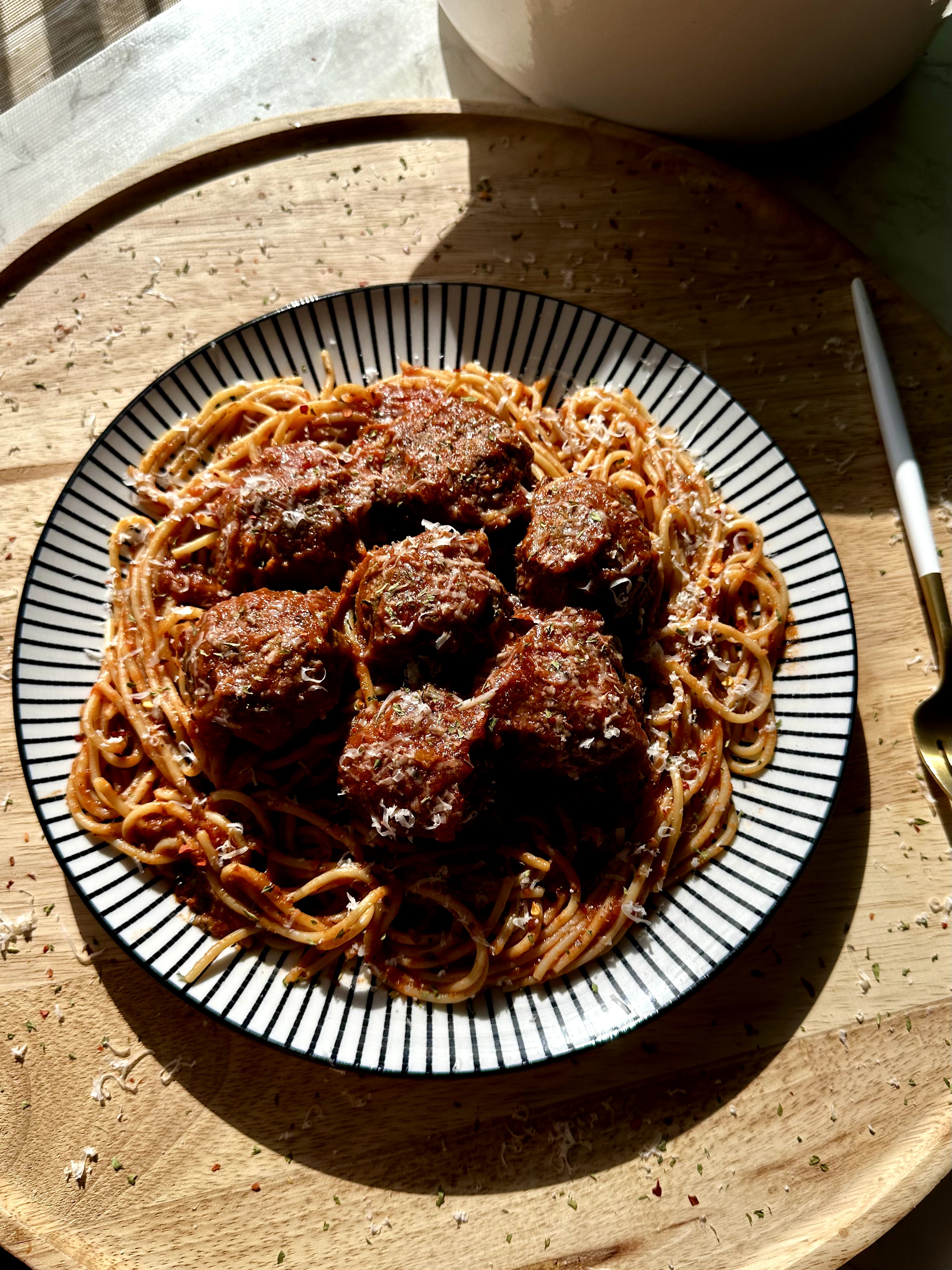 Spaghettini and Meatballs Jamaican Style