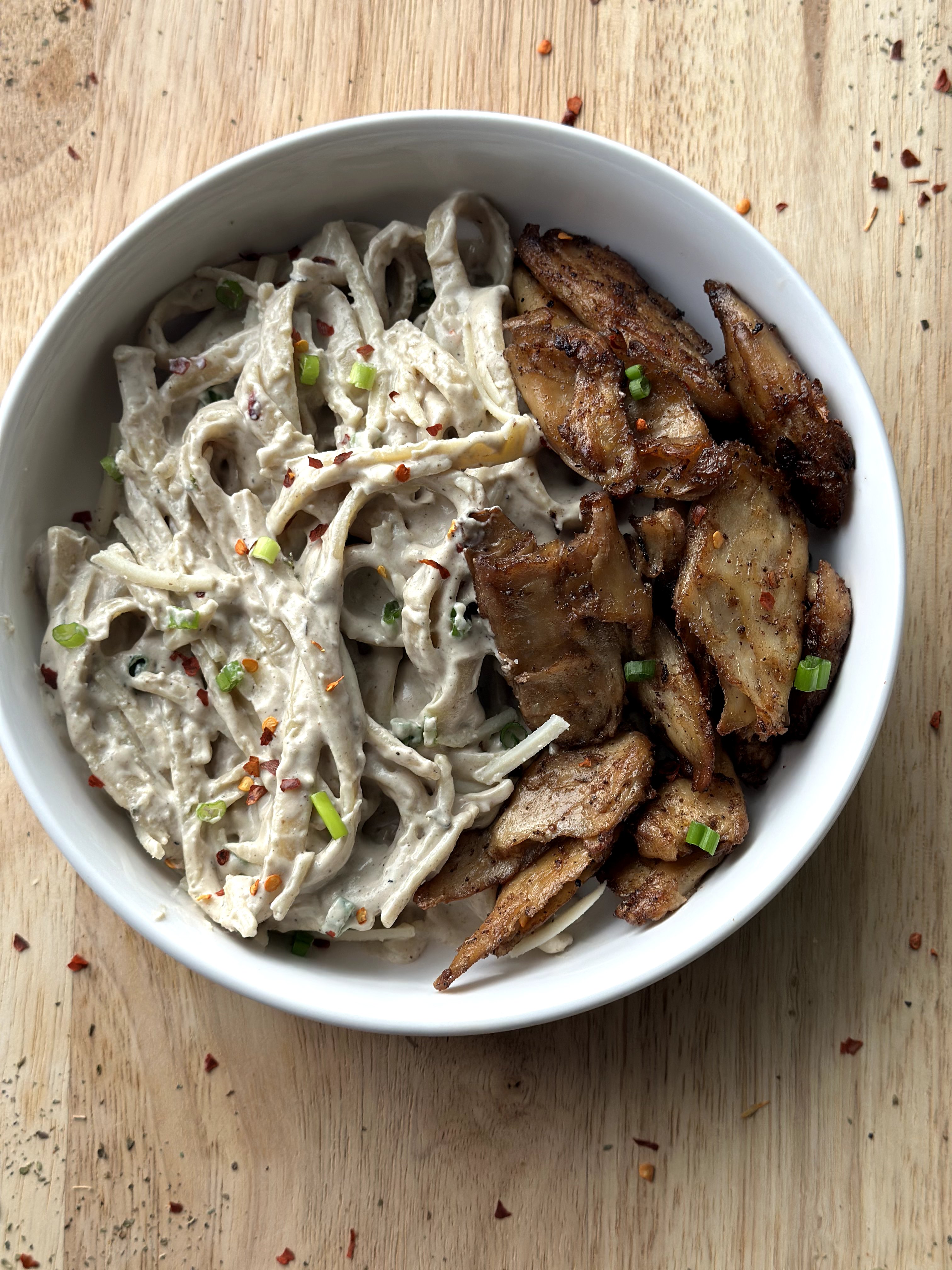 vegan jerk chicken alfredo