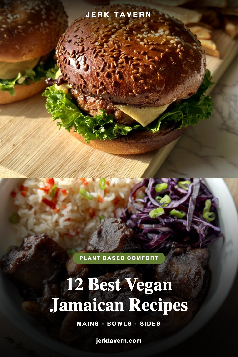 Vegan jerk burger and vegan oxtail rice bowl, 12 Best Vegan Jamaican Recipes from Jerk Tavern