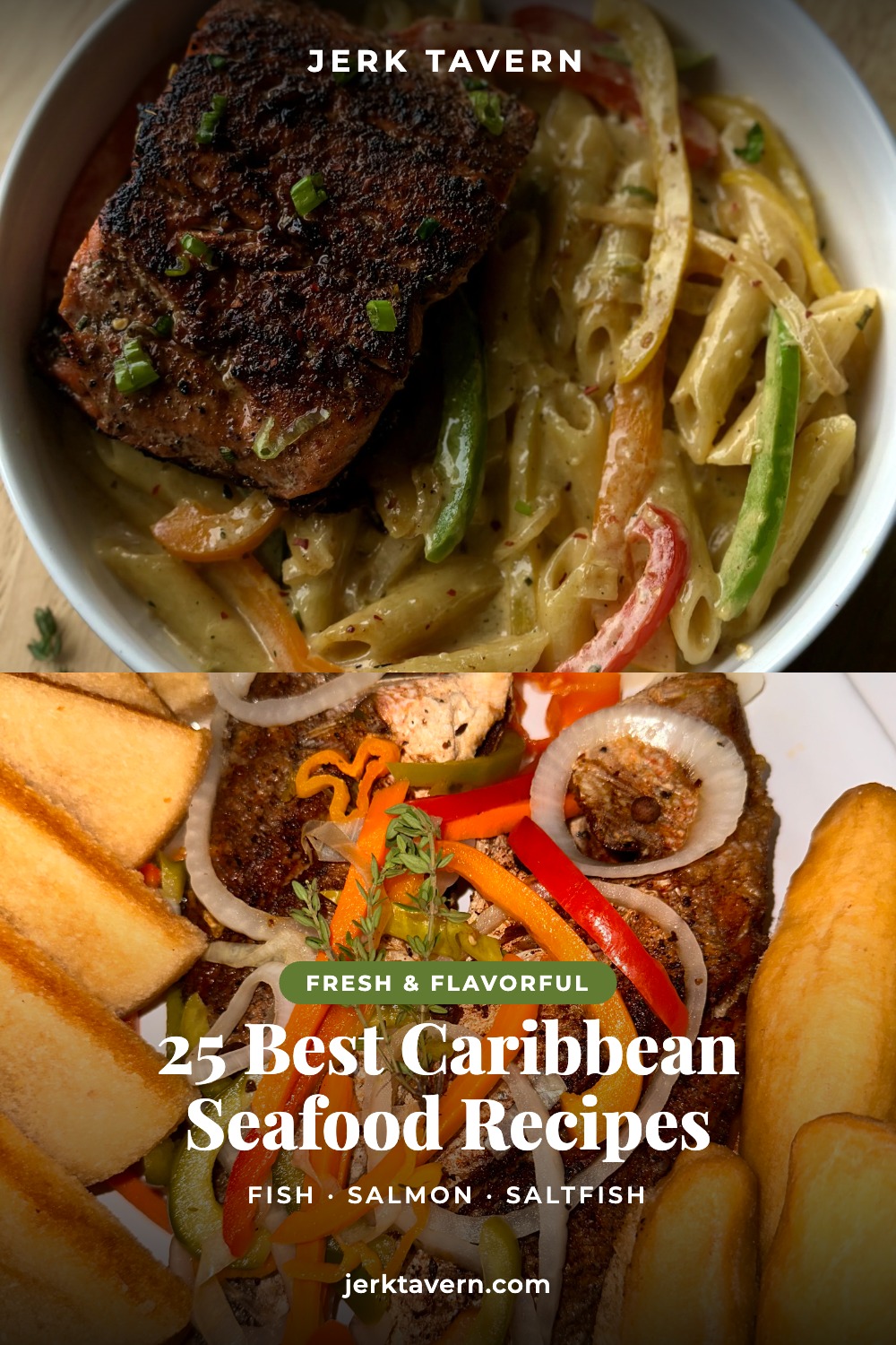 25 Best Caribbean Seafood Recipes from Jerk Tavern: honey jerk salmon rasta pasta and Jamaican escovitch fish